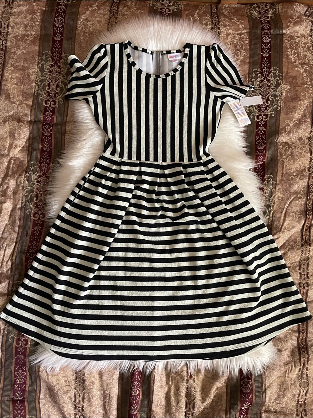 LuLaRoe Black and White Striped Fit & Flare Dress